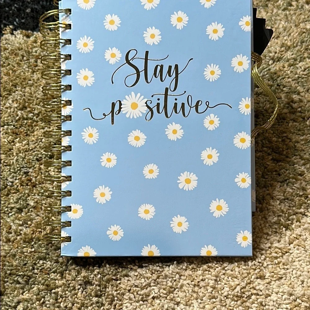 Paper Studio STAY POSITIVE Daisy Spiral Notebook Journal in Blue White Gold NWT